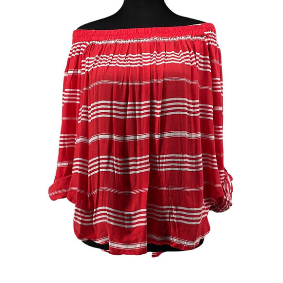 Revolve faithful the brand off the shoulder striped shirt roll up sleeve sz lg - Picture 3 of 14